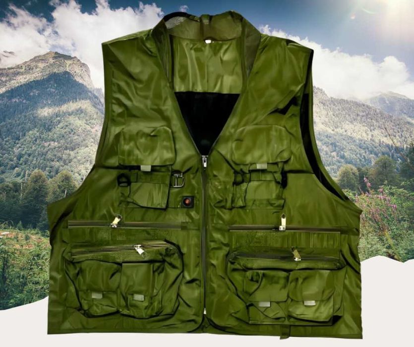 Рибарска жилетка в зелено, размери 2XL/3XL, с много джобове