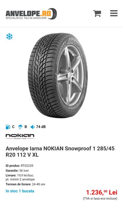 Anvelope cauciucuri de iarna 285/45/20 M+S 285 45 20 r20 Nokian