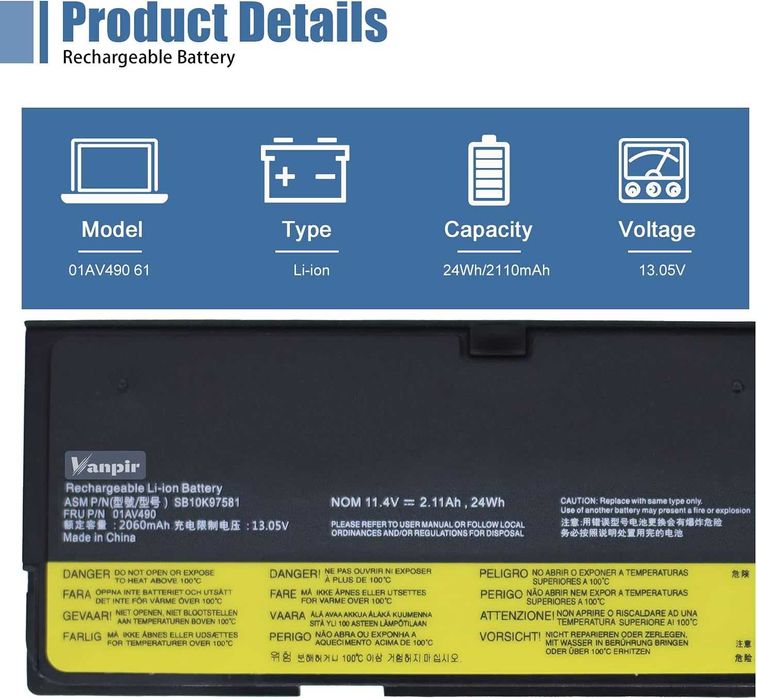 Батерия за лаптоп 01AV490, съвместима с Lenovo ThinkPad