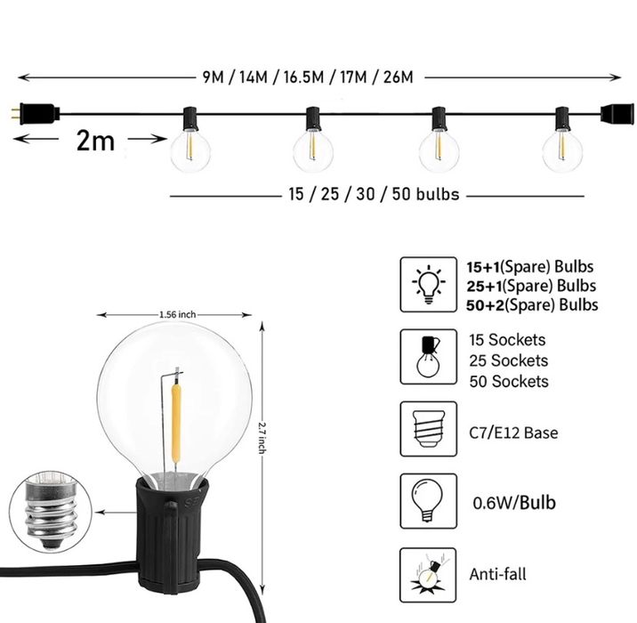 Ghirlanda luminoasa LED 31 bec 16.5m / lant de bec gradina / terasa