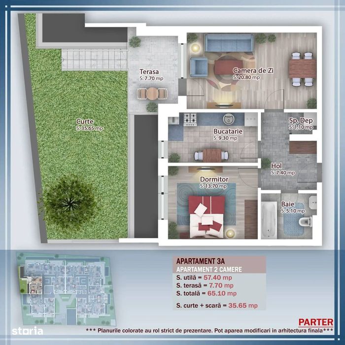 Apartament 2 camere cu gradina proiect nou zona Pallady
