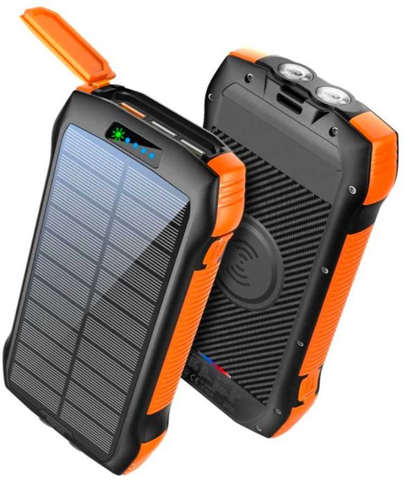 Baterie 20 Ah cu panou solar, încărcare wireless, port USB C, lanterna