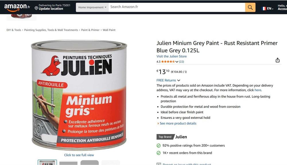 Grund Julien Minium Grey 0,125 l - rezistent la rugină, Albastru-gri