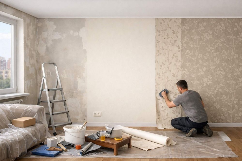 Поклейка обоев, установка межкомнатных и вх-х дверей, натяжные потолки