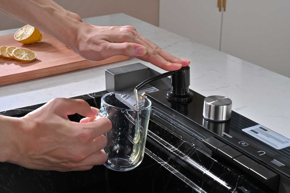 Черен мрамор - Мултифункционална кухненска мивка с двоен водопад