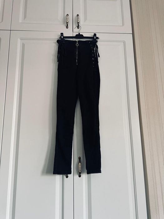 Blugi negri , cu talie inalta , masura Xs , noi , elastici