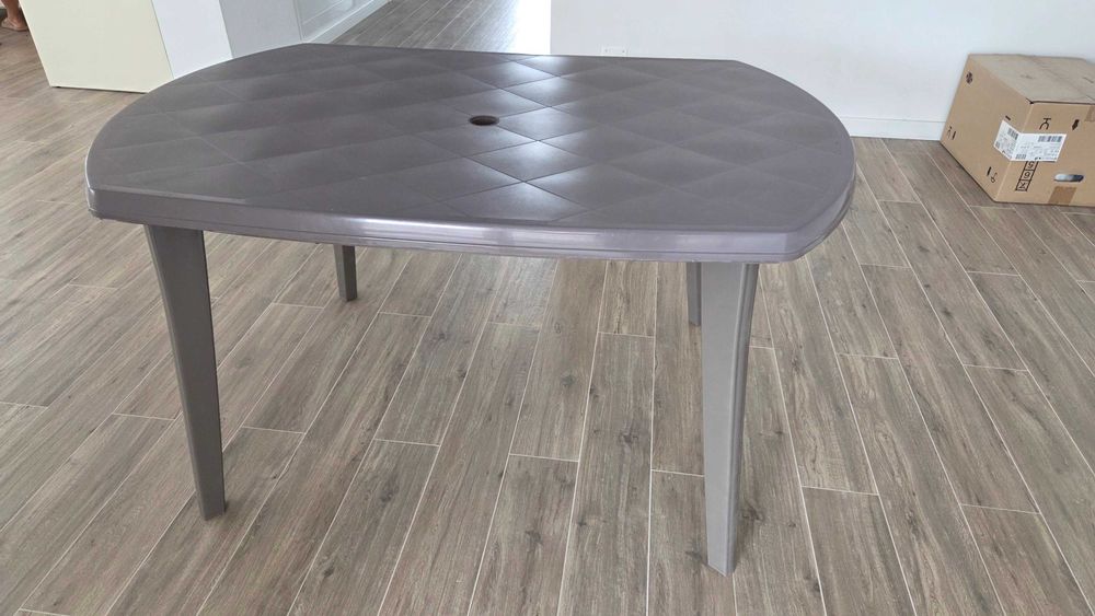 Masa gradina, terasa, pentru 6 persoane, plastic, 137 x 90 x 73 cm, bej