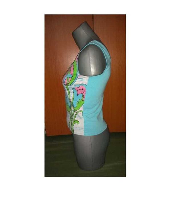 Maiou aqua cu imprimeu flori , deosebit, bumbac, S