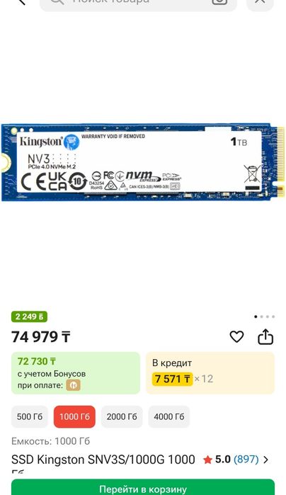 Ssd m2 1tb kingston