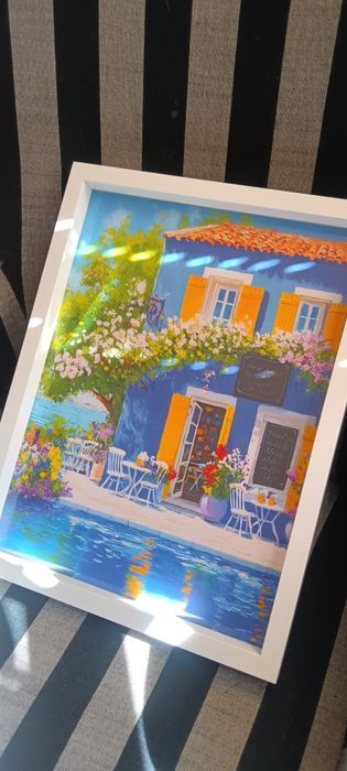 Ярки момичета с чадъри в дъждовен ден, 30 см.x 40 см Вертикална стенна