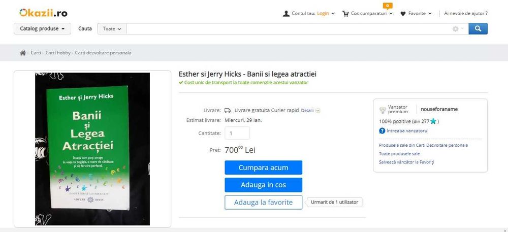 RARA, Esther si Jerry Hicks Banii si legea atractiei, noua 2009,360pag