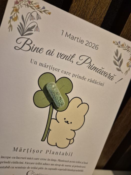 Martisor plantabil cu trifoi – pastila cu rasad, simbol noroc