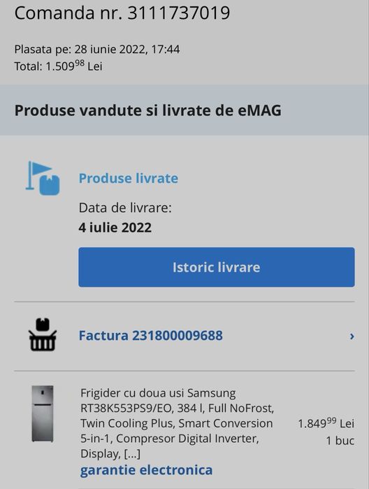 Frigider cu doua usi Samsung RT38K553PS9/EO