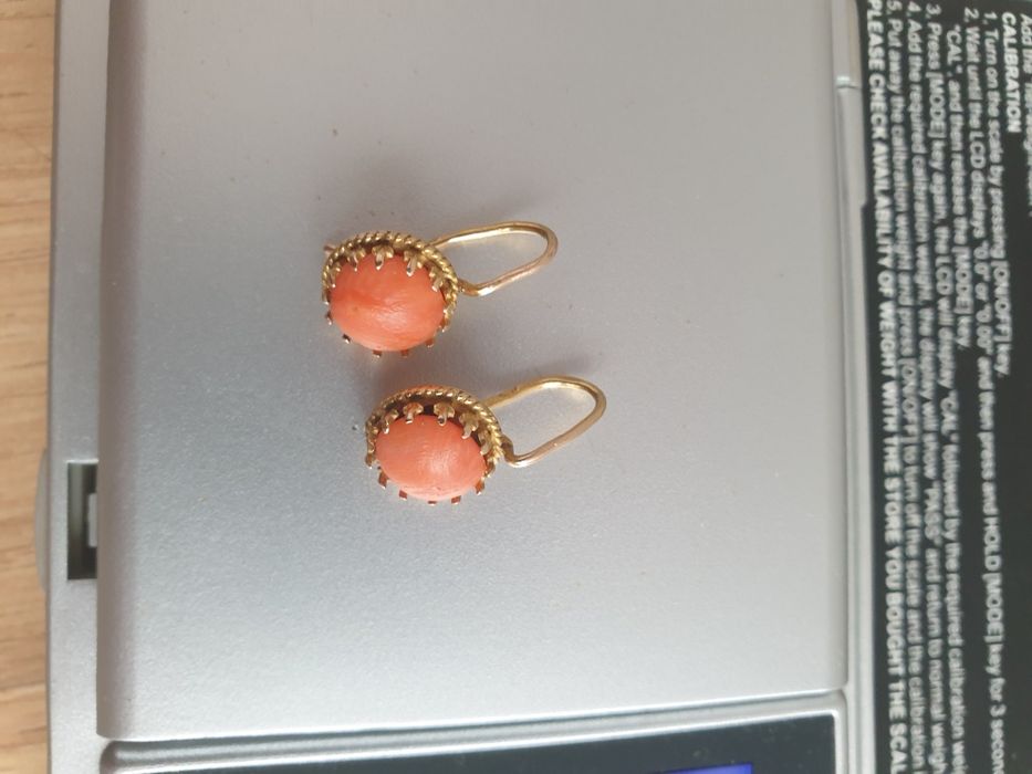 Cercei de aur 14k vechi, coral natural