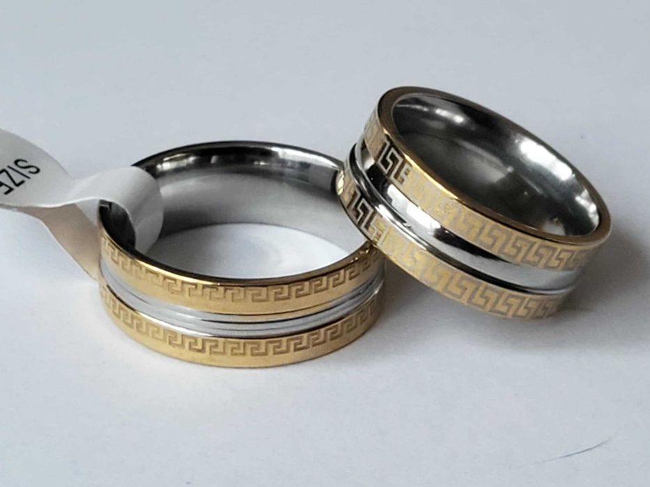 GR28,verighete placate aur 18k,alb/galben, late,noi/marcate, Versace