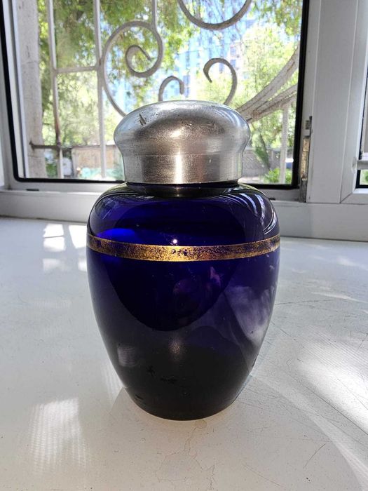 Емкость для хранения чая (чайница), стекло, кобальтовое, золочение,