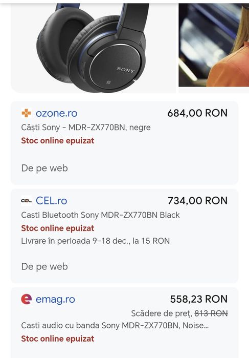 Casti Bluetooth Sony MDRZX770BN