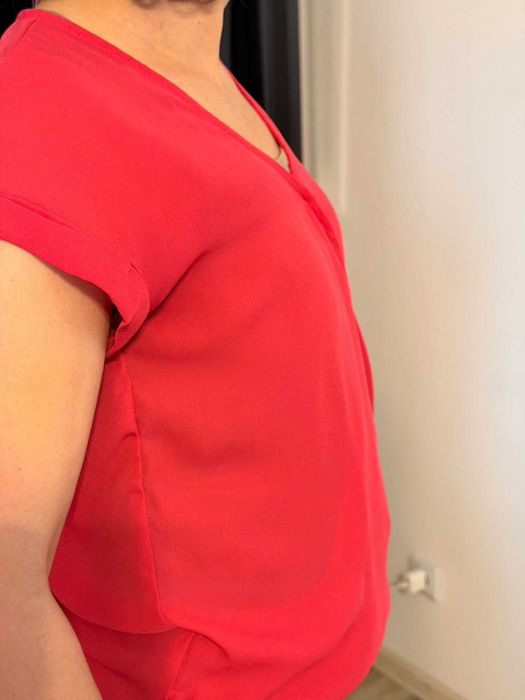 Bluza transparenta cu maneca scurta, siclam