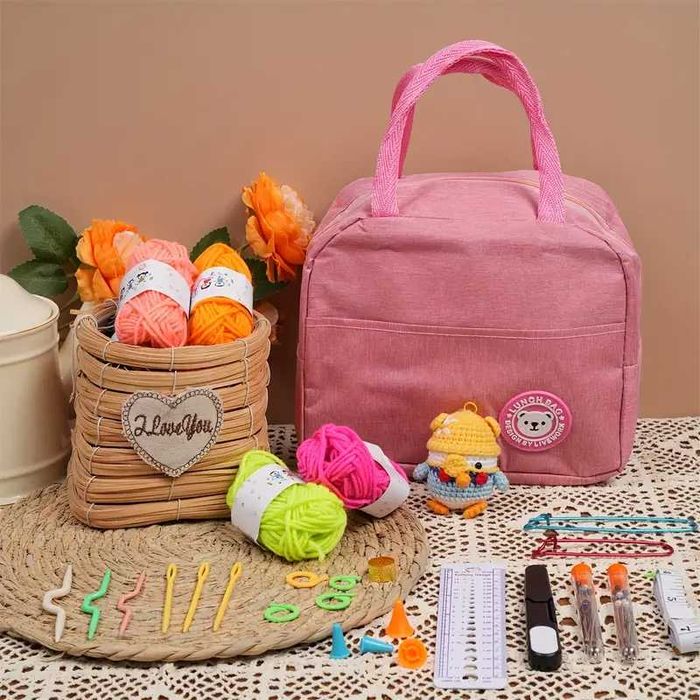 Комплект за плетене на една кука за начинаещи с чанта 75 части 3 цвята