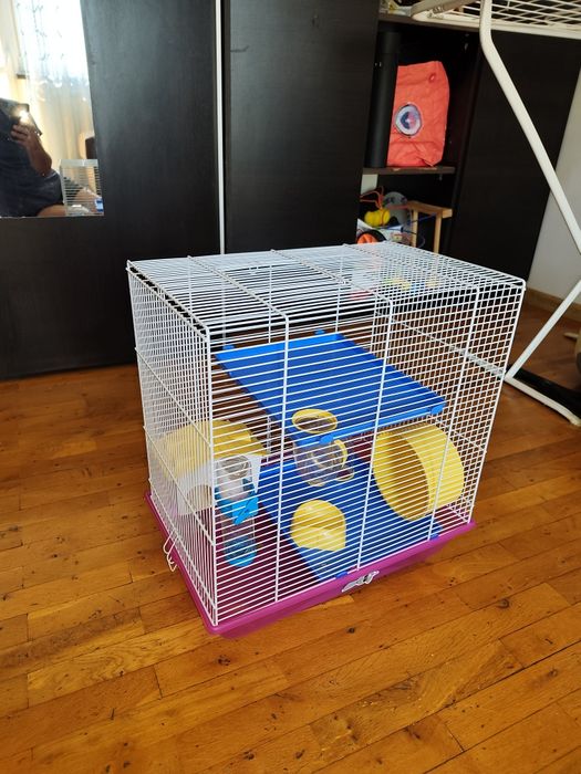 Cușcă hamsteri cu roată, tunel , vas apă/mâncare, casă