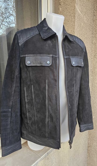 Мъжко кожено яке от велур и естествена кожа – размер L