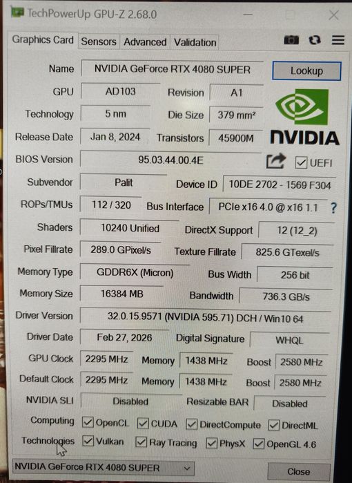 RTX4080 Super 16Gb Palit.В идеальном состоянии!Как новая!Коробка есть.