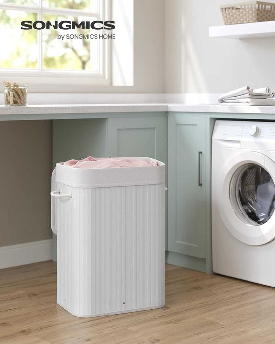 Кош за пране в естествен цвят - 72л в бяло и натурално