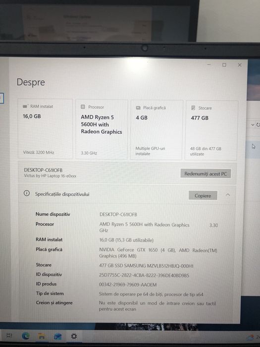 Laptop gaming Victus AMD GTX 4GB ca nou
