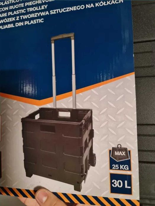 Carucior pliabil din plastic pentru cumparaturi, marfa bagaje 25kg NOU