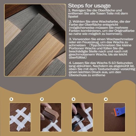 Kit reparație ceară Peiyee pentru mobilier lemn, parchet – 6 nuanțe*