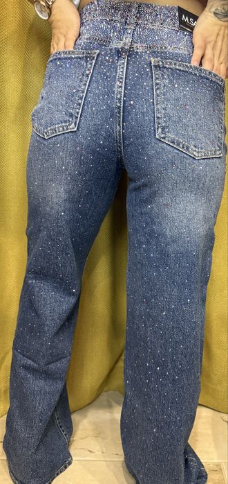 Широко блестясто дънки с висока талия