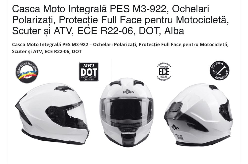 Casca moto  integrala , full face , M3 922 , certificari de siguranta , purtata f putin ,