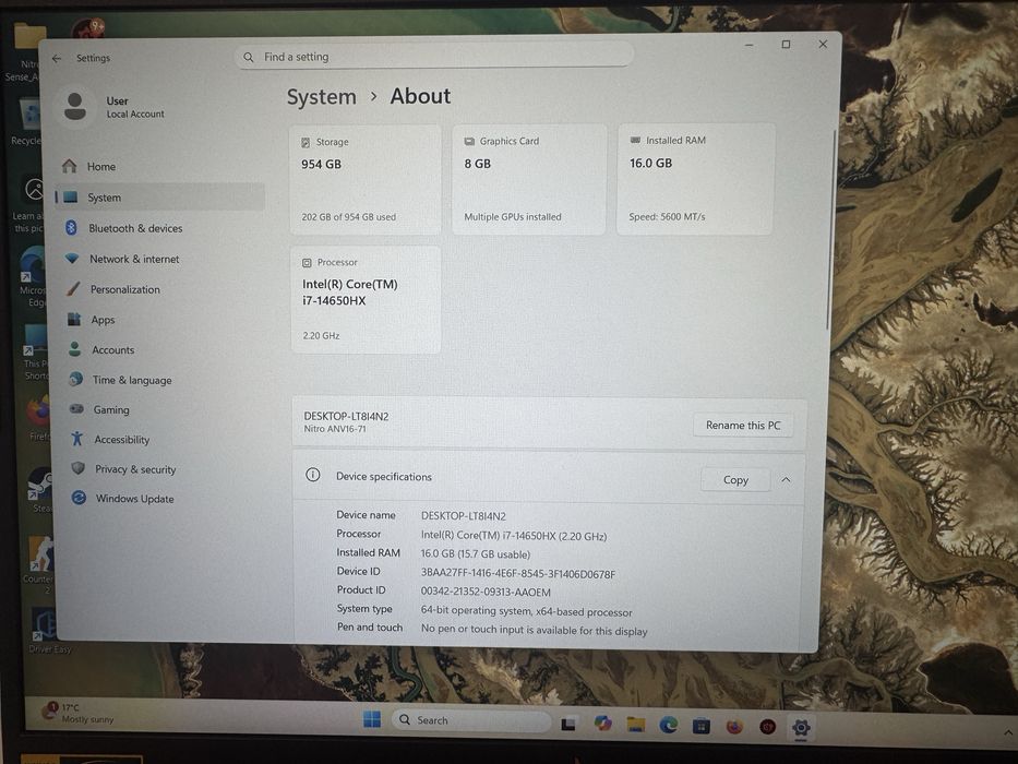 Laptop acer gaming nitro i7 14650hx