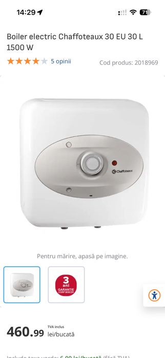 Boiler 30 l, 1500 W, ca nou