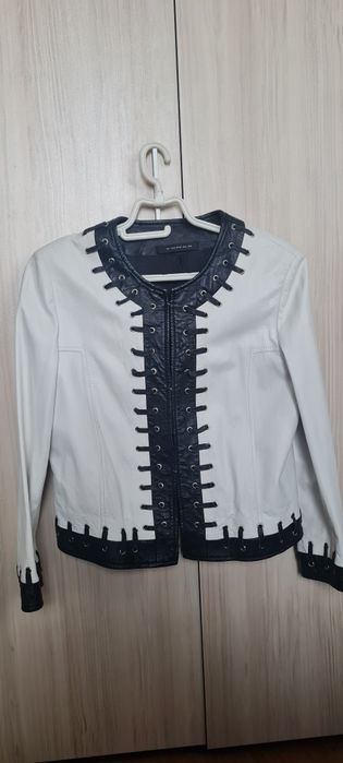 TENAX genuine leather, яке от естествена кожа ,бяло с черно