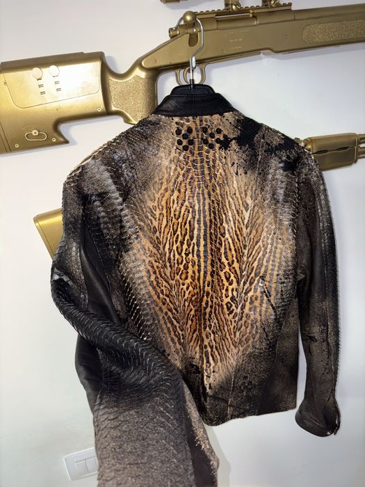Python Snake Real Leather Jacket Ciprian Cozma M unicat pictata manual designer premium Geaca piele sarpe piton real handmade + adidasi piele piton 42