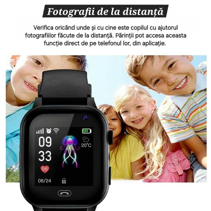 Smartwatch copii. SIM 4G. Localizare GPS. Foto. Apel/Mesaje/Chat.Negru
