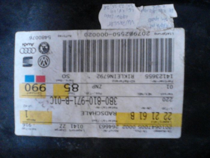 Carenaj, aripă interioară, VW Passat B5, OE 3B0-810-971-B-01C, spate