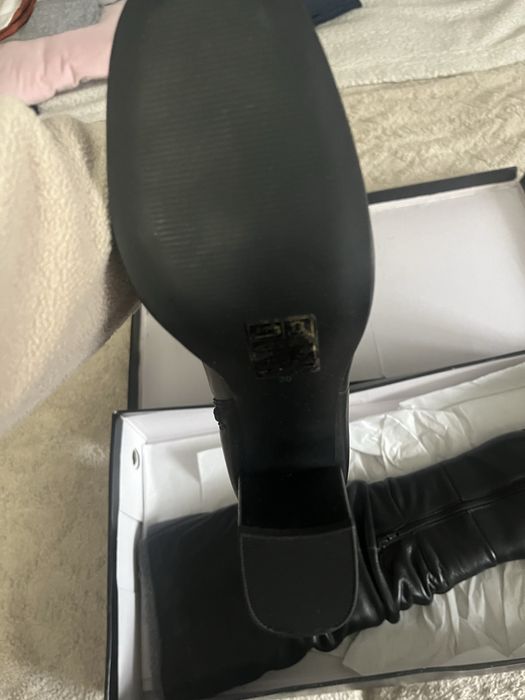 Cizme lungi cu toc patrat din piele naturala