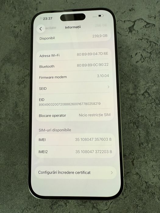 iPhone 15 Pro , 256GB , Natural Titanium, ca nou