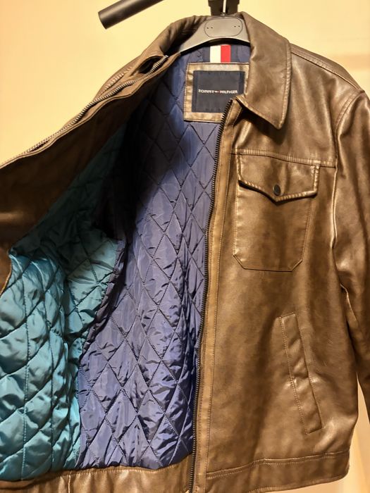 Tommy Hilfiger Faux Leather Trucker Jacket Brown,