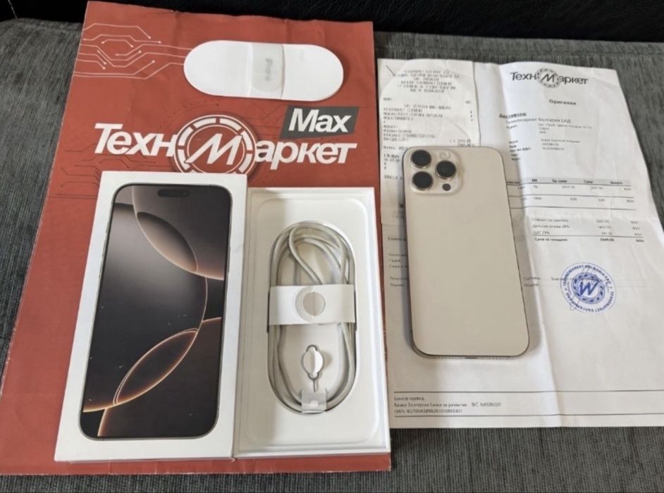 КАТО НОВ 256GB iPhone 16 Pro Max Гаранция Техномаркет 2026г. Desert