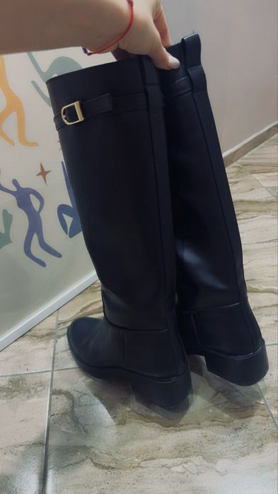 Високи черни ботуши Zara 39