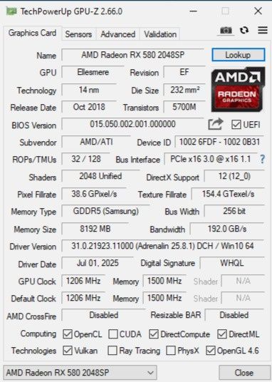 Видеокарта rx 580 8gb 2048sp
