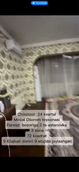 Chilonzor 24 kv 3/9/9/ 72 kvli uy Sotiladi