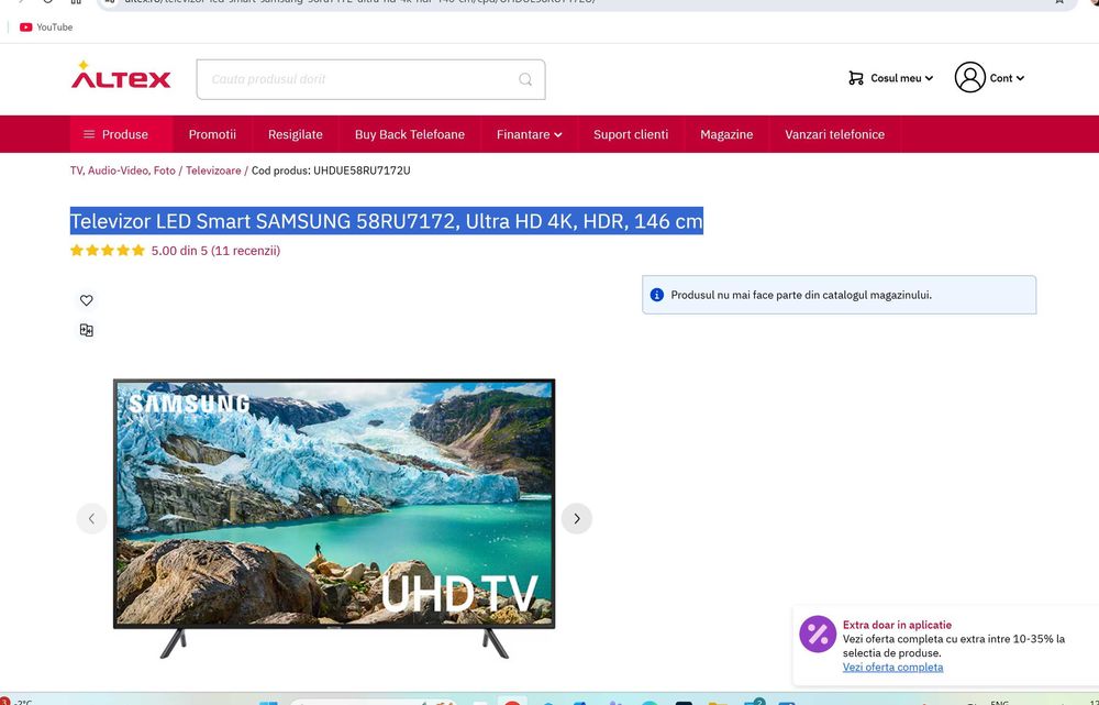 Televizor LED Smart SAMSUNG 58RU7172, Ultra HD 4K, HDR, 146 cm Clasa A