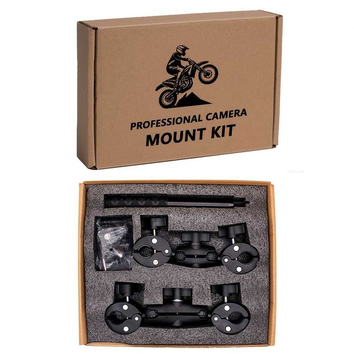 Set prindere moto: selfie stick + 2x clema dubla pt Insta360 GoPro DJI