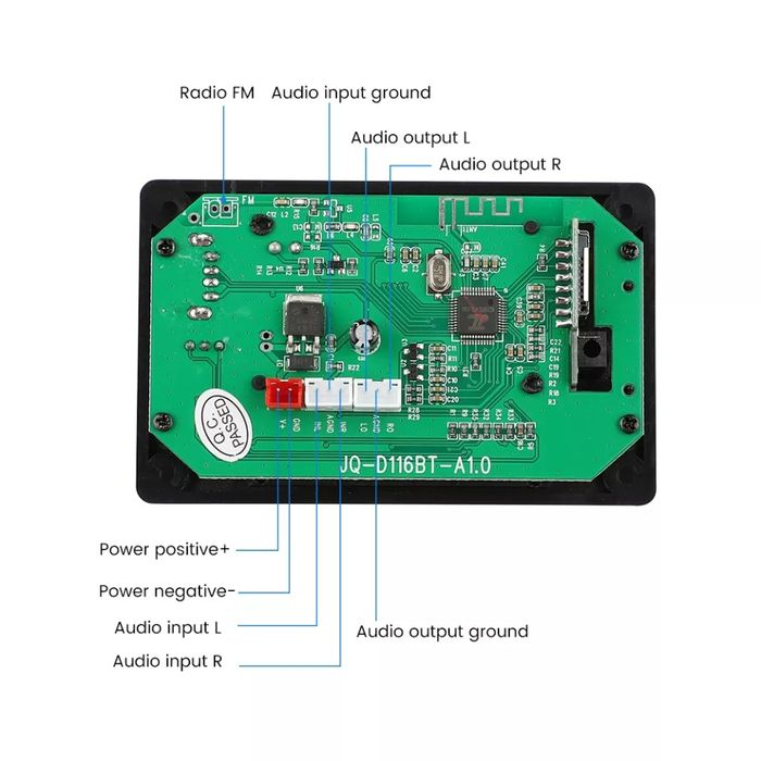 МП 3 плеър, 12V AIYIMA за вграждане, Bluetooth 5.0 Led, папки, Tf, USB