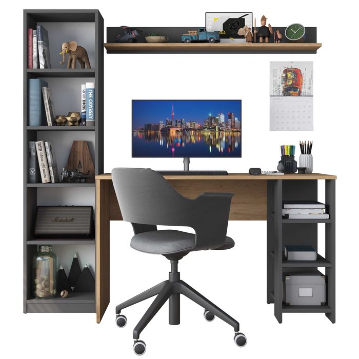 Практично бюро с етажерка Puzzle-home 2699, Антрацит/Орех - ПРОМОЦИЯ