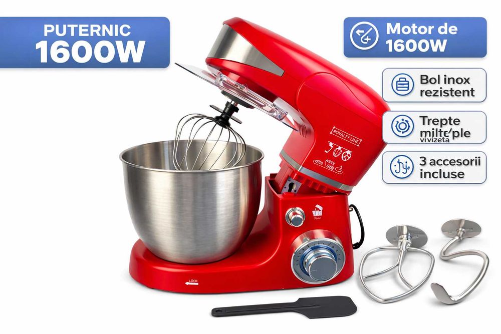 Robot de bucatarie multifunctional Royalty Line 1600W cu bol inox